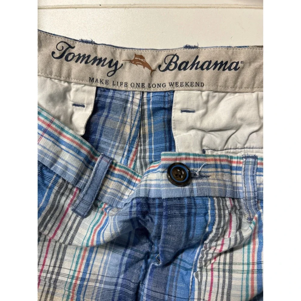 Tommy Bahama‎ Plaid Linen Blend Shorts Size 32 Blue Red White Casual